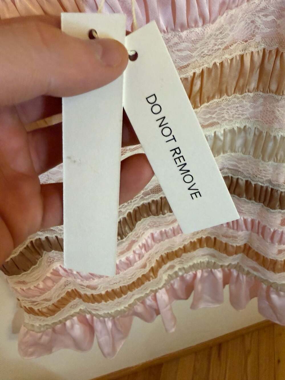 For Love & Lemons Pink and Gold Lace Ruffle Mini Dress Size XS - Picture 7 of 11